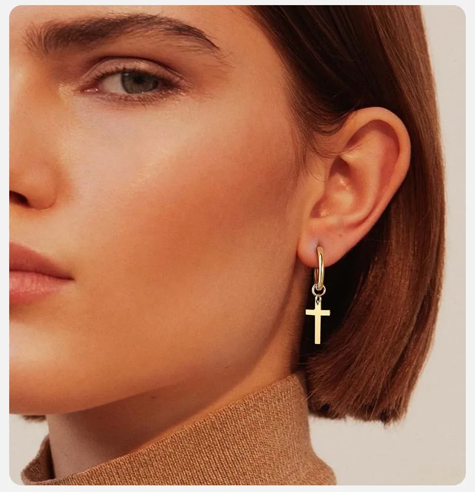 1 Piece Anti Allergy Stainless Steel Cross Clip Earrings for Men and Women