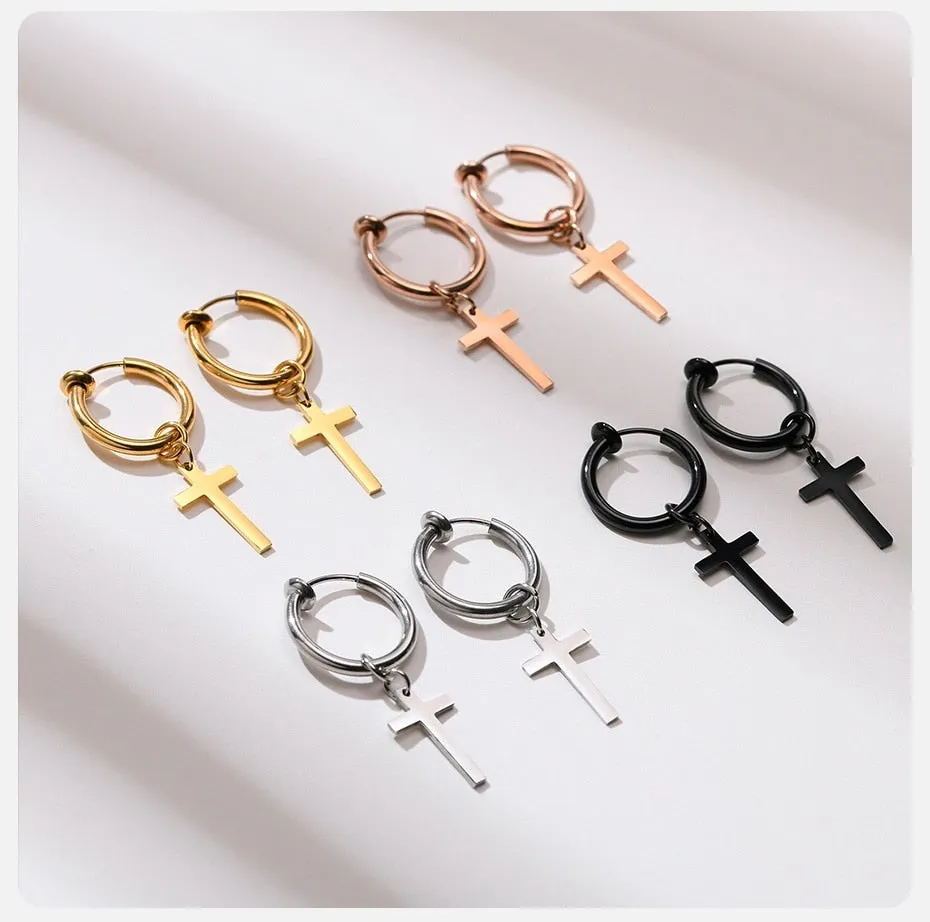 1 Piece Anti Allergy Stainless Steel Cross Clip Earrings for Men and Women