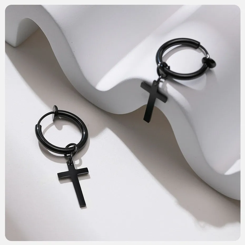 1 Piece Anti Allergy Stainless Steel Cross Clip Earrings for Men and Women