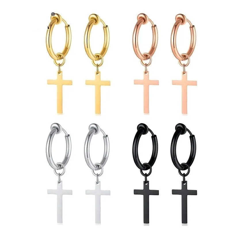 1 Piece Anti Allergy Stainless Steel Cross Clip Earrings for Men and Women