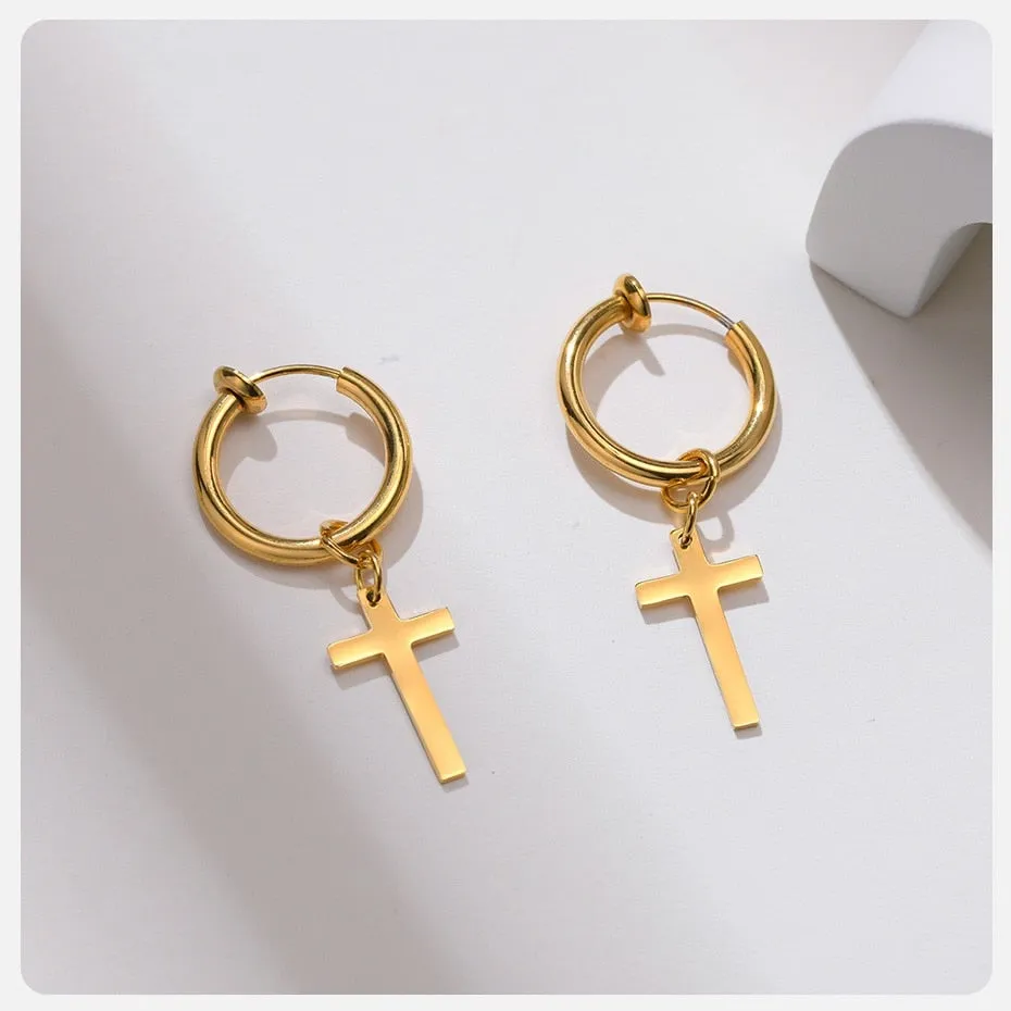 1 Piece Anti Allergy Stainless Steel Cross Clip Earrings for Men and Women