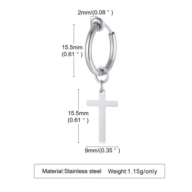 1 Piece Anti Allergy Stainless Steel Cross Clip Earrings for Men and Women