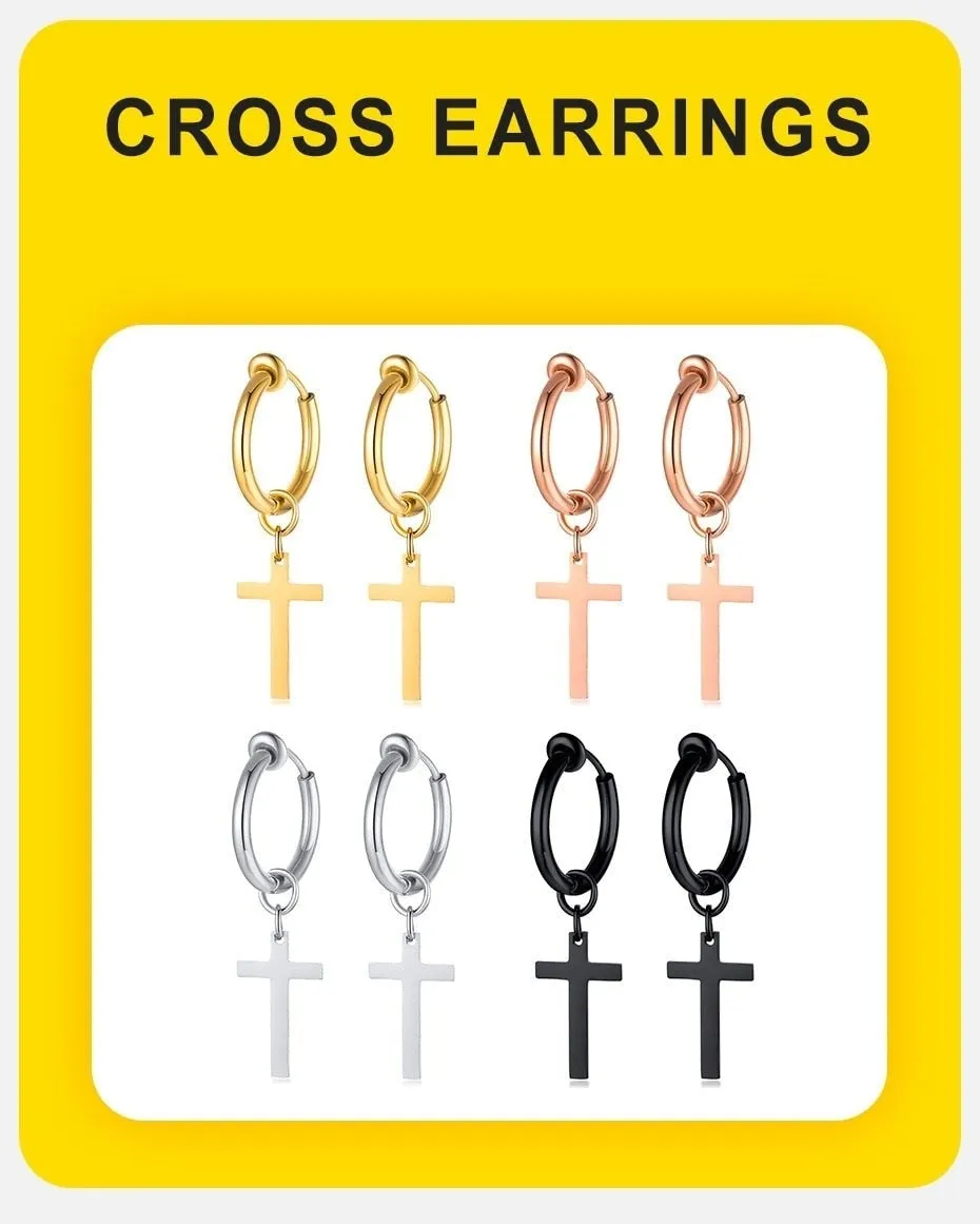 1 Piece Anti Allergy Stainless Steel Cross Clip Earrings for Men and Women