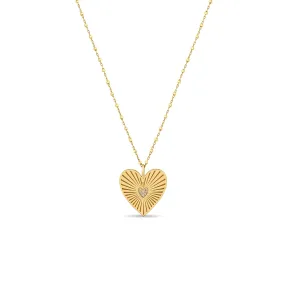 14k Medium Pavé Diamond Radiant Heart Medallion Necklace