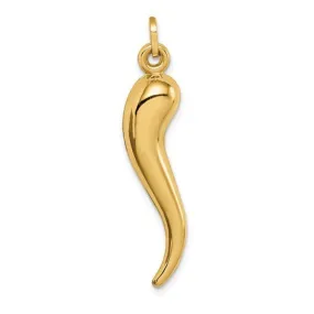 14K Y Gold Hollow 3D Italian Horn Pendant 35mm