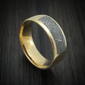 14k Yellow Gold Band with Meteorite Partial Inlay Custom Made Men's Ring