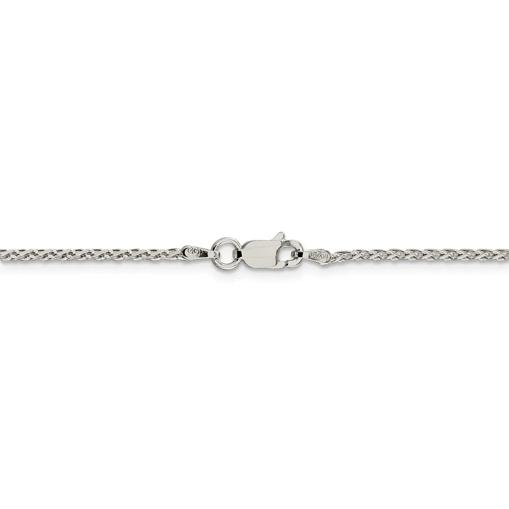 1.5mm Rhodium Plated Sterling Silver D/C Solid Spiga Chain Necklace