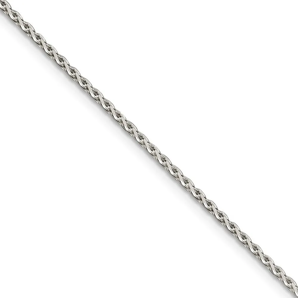 1.5mm Rhodium Plated Sterling Silver D/C Solid Spiga Chain Necklace