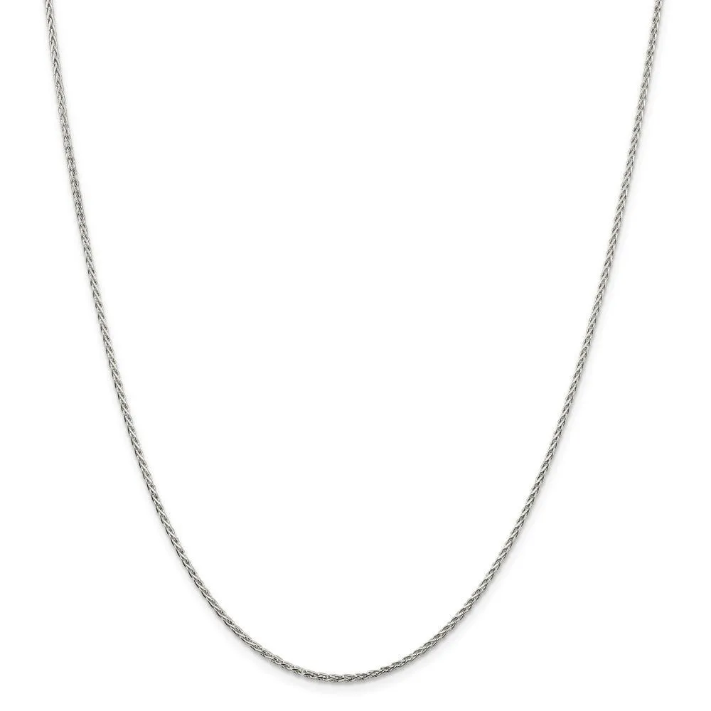 1.5mm Rhodium Plated Sterling Silver D/C Solid Spiga Chain Necklace