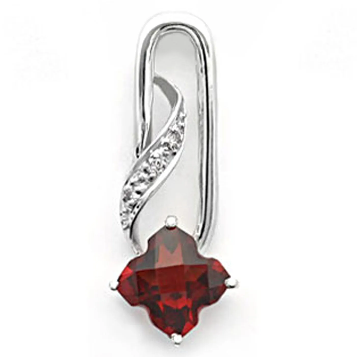 18k White Gold Clover Shape Garnet and Diamond Pendant