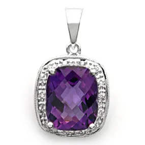 18k White Gold Cushion-Cut Amethyst and Diamond Pendant