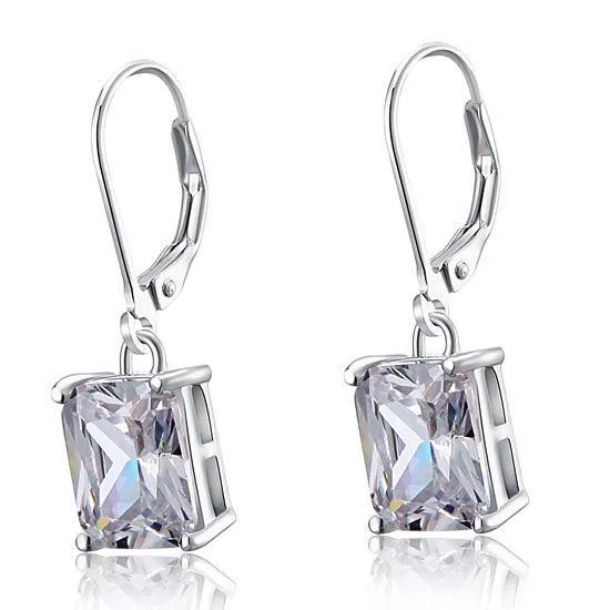 4 Carat Emerald Cut Created Zirconia 925 Sterling Silver Dangle Earrings MXFE8013