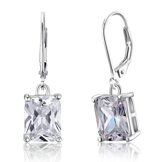 4 Carat Emerald Cut Created Zirconia 925 Sterling Silver Dangle Earrings MXFE8013