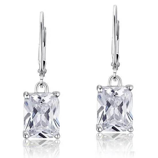 4 Carat Emerald Cut Created Zirconia 925 Sterling Silver Dangle Earrings MXFE8013