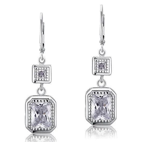 4 Carat Emerald Cut Created Zirconia 925 Sterling Silver Dangle Earrings MXFE8014