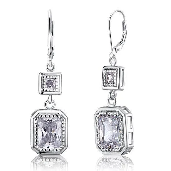 4 Carat Emerald Cut Created Zirconia 925 Sterling Silver Dangle Earrings MXFE8014