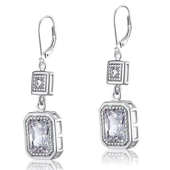 4 Carat Emerald Cut Created Zirconia 925 Sterling Silver Dangle Earrings MXFE8014