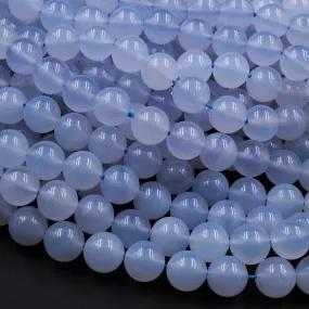 AA Grade Natural Blue Chalcedony Round Smooth 4mm 6mm 8mm 10mm Beads Gemmy Clear Gemstone 15.5" Strand