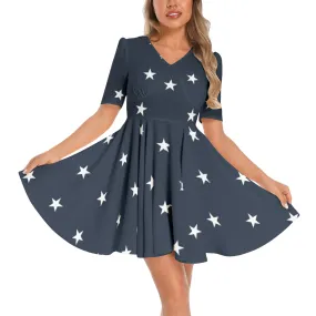 All Stars Short Sleeve Ruched Bust Flared Hem Dress