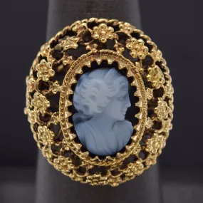 Antique Victorian 14K Yellow Gold Onyx Cameo Cocktail Ring