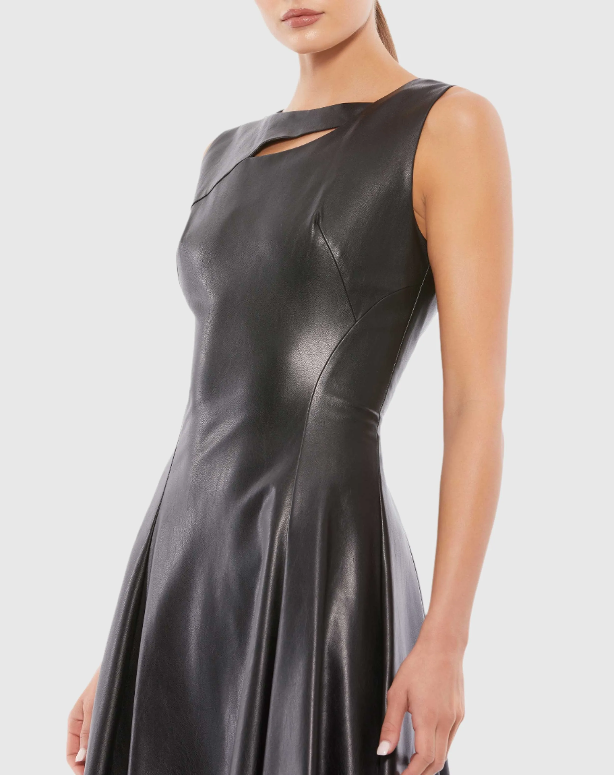 Asymmetrical Vegan Leather Sleeveless Fit & Flare Dress - FINAL SALE