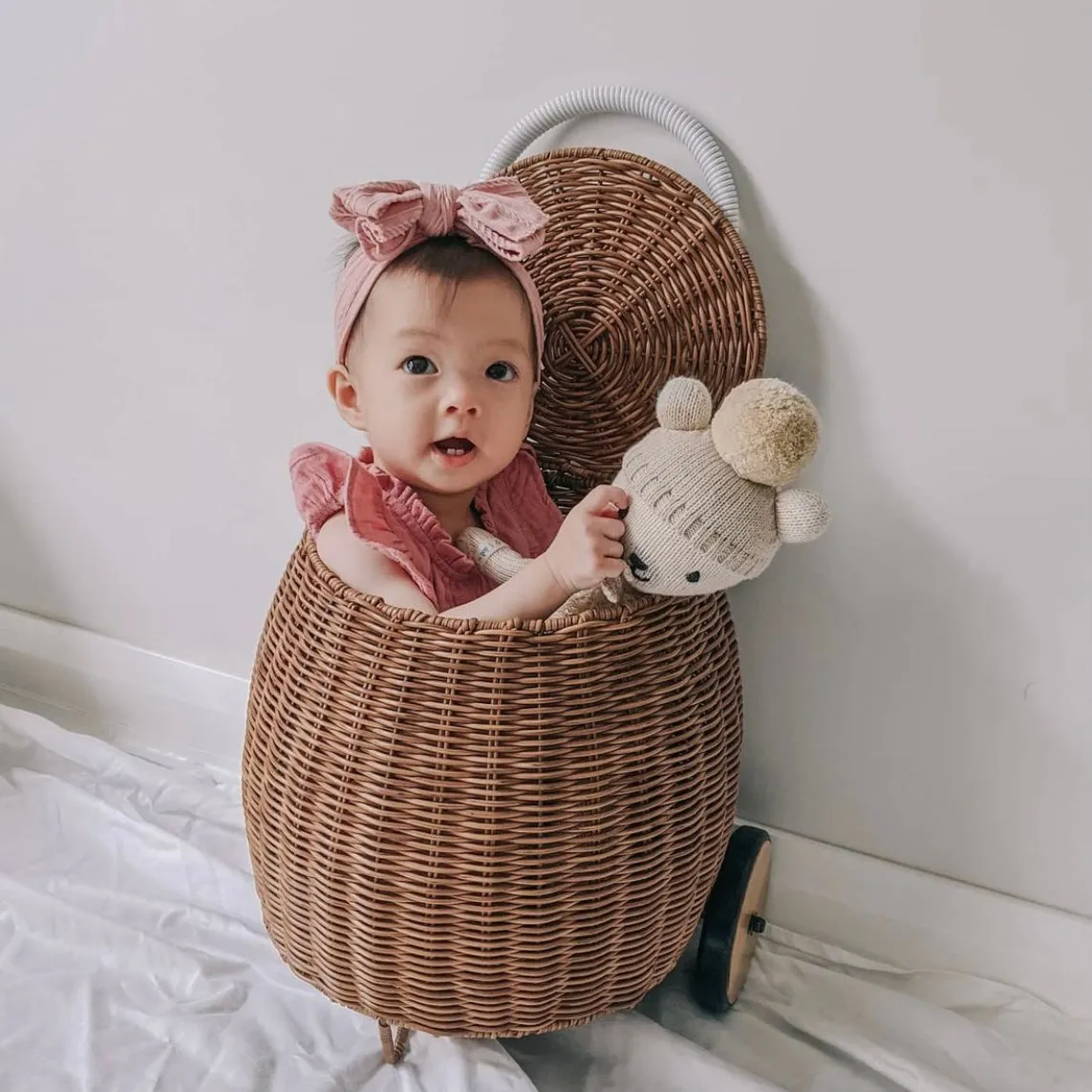 Baby Top Knot Double Bow Headband Chalk