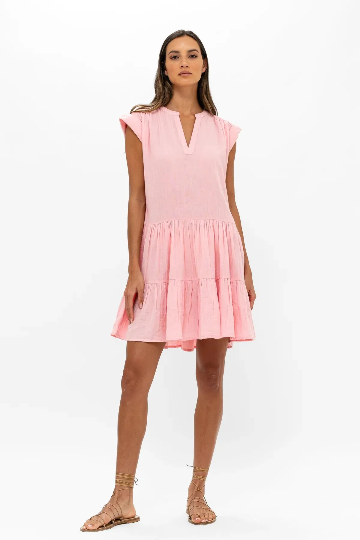 Bahama Pink Roll Sleeve Mini Dress