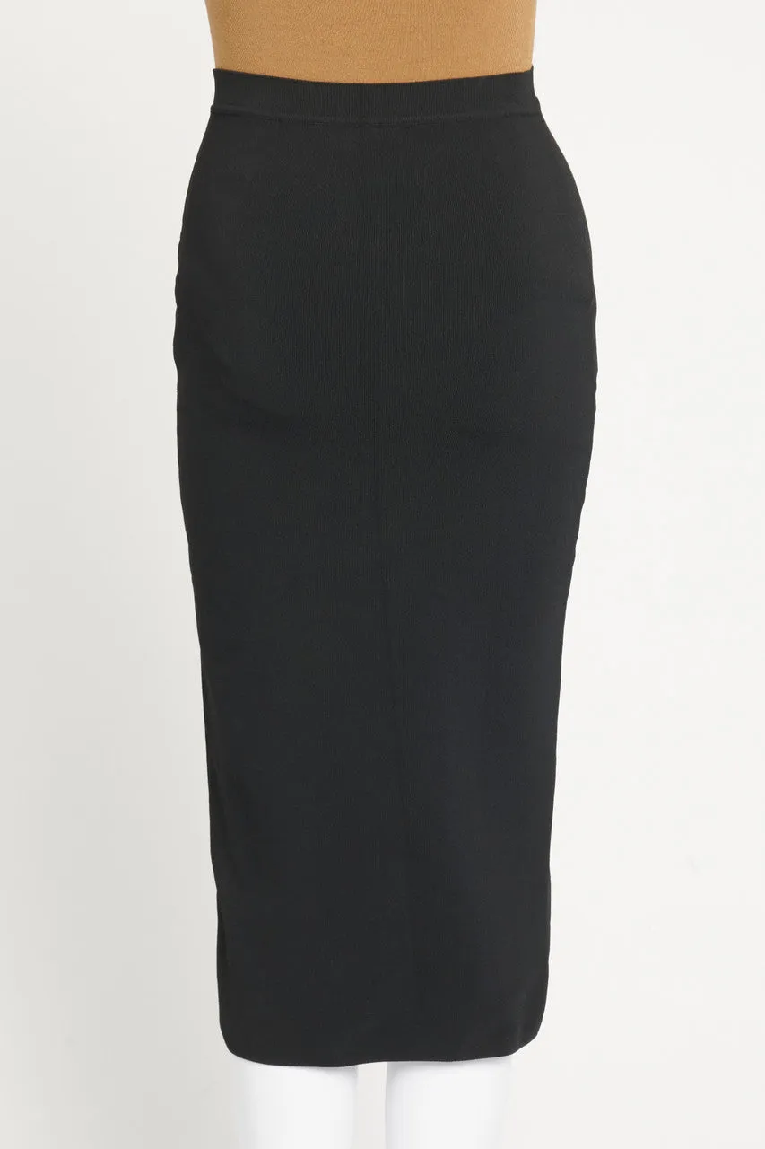 Black Elasticated Preowned Pencil Skirt