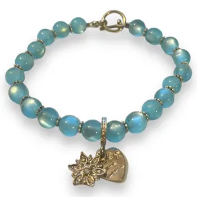 Blue Cats Eye Snowflake Heart Handmade Bracelet