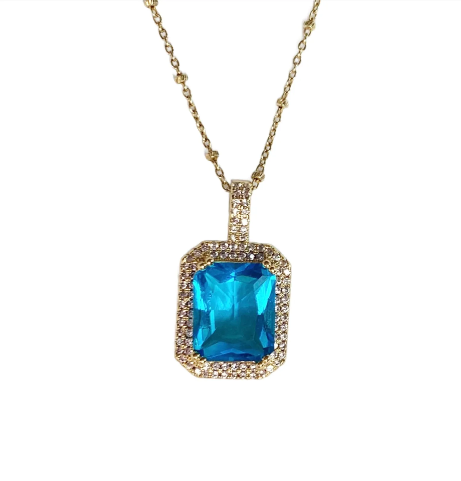 Blue Topaz Hidden Gem Pavé Necklace