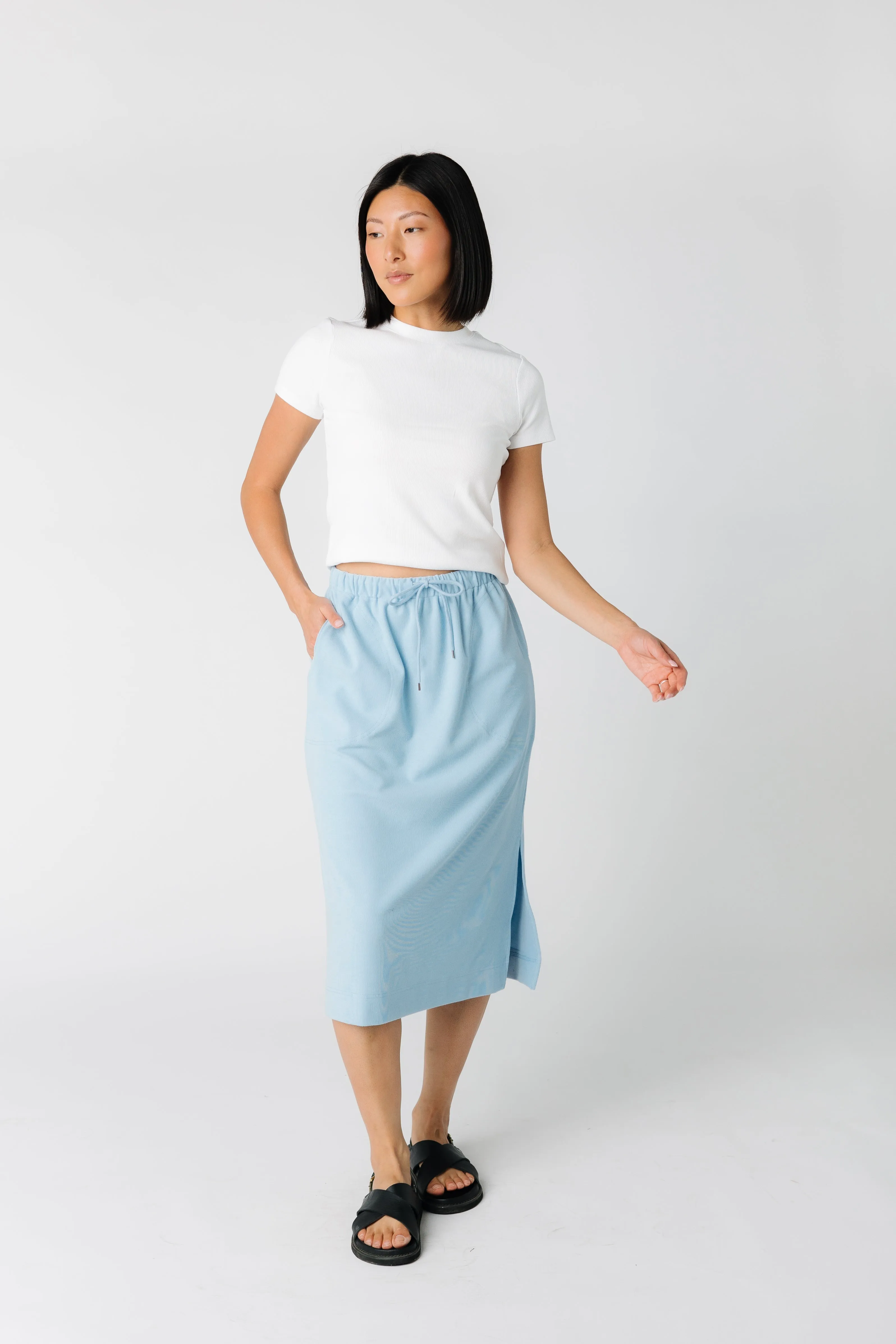 Brass & Roe Ribbed Drawstring Pocket Skirt - New Blues