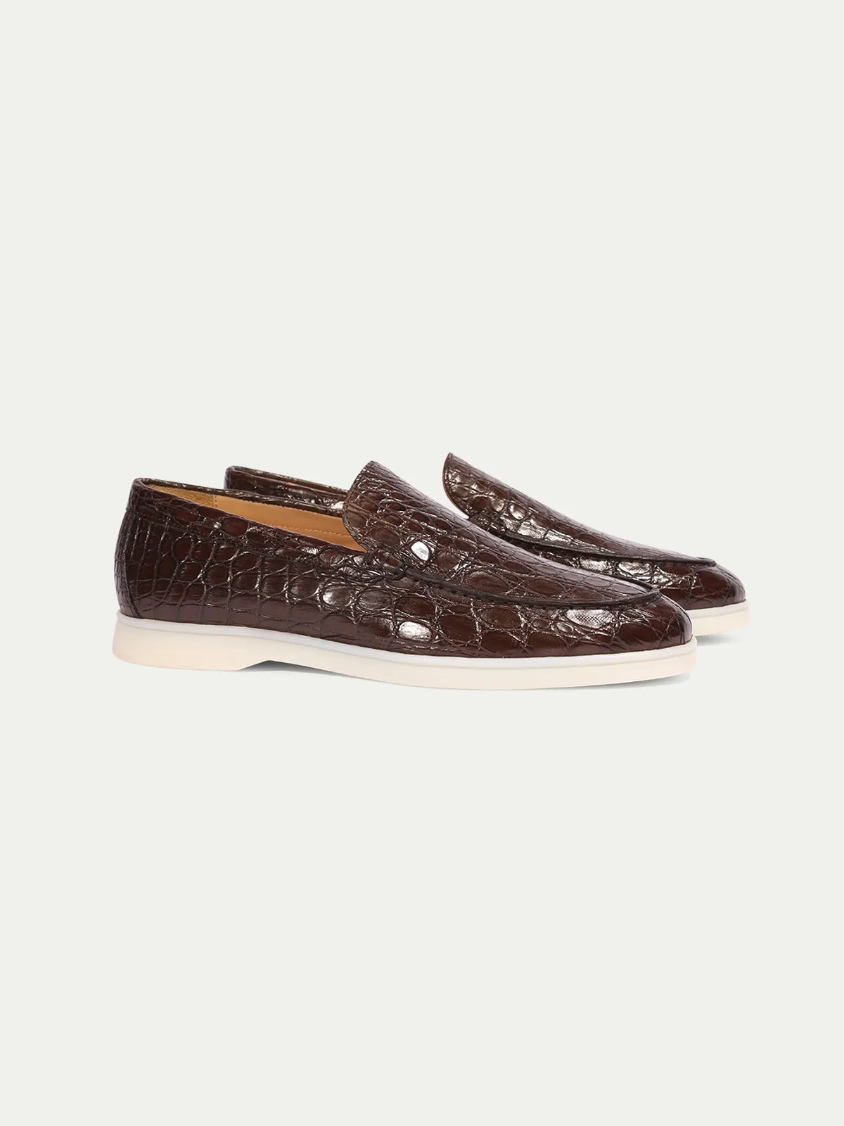 Brown Crocodile Yacht Loafers