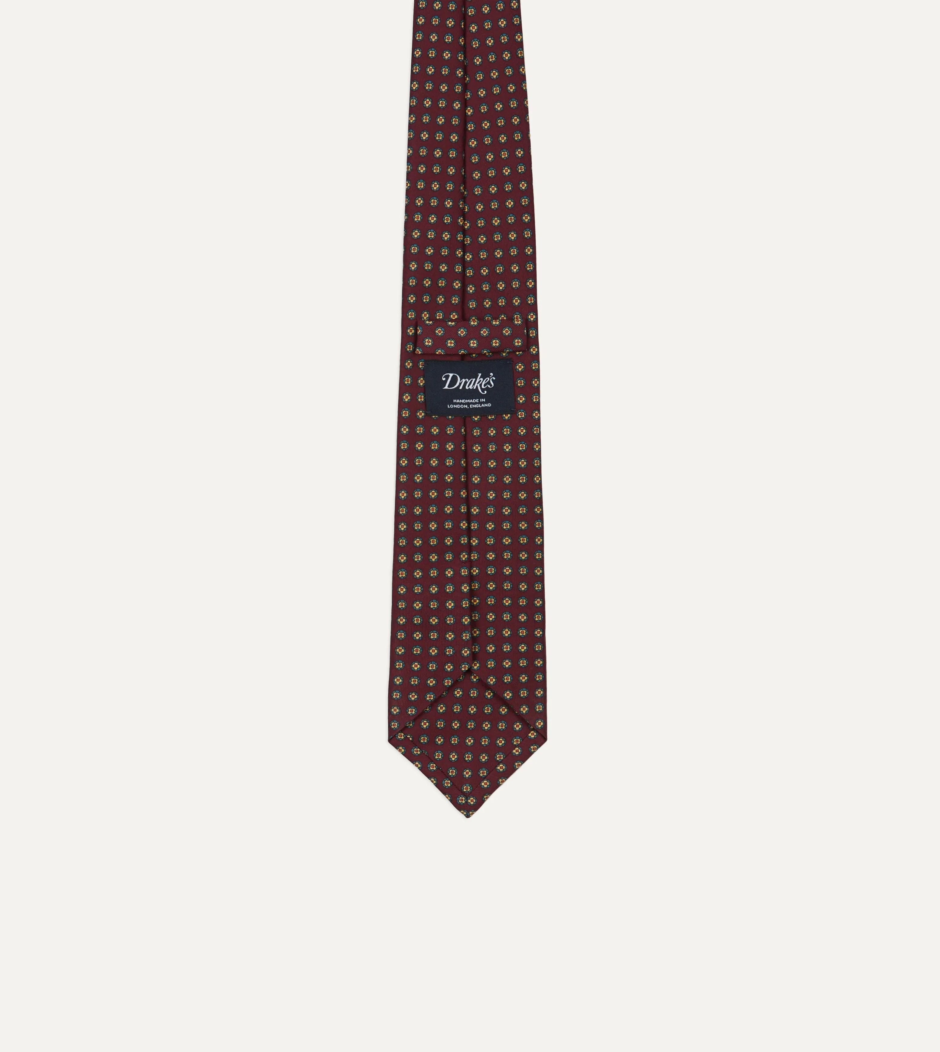 Burgundy Micro Geometric Print Silk Self Tipped Tie