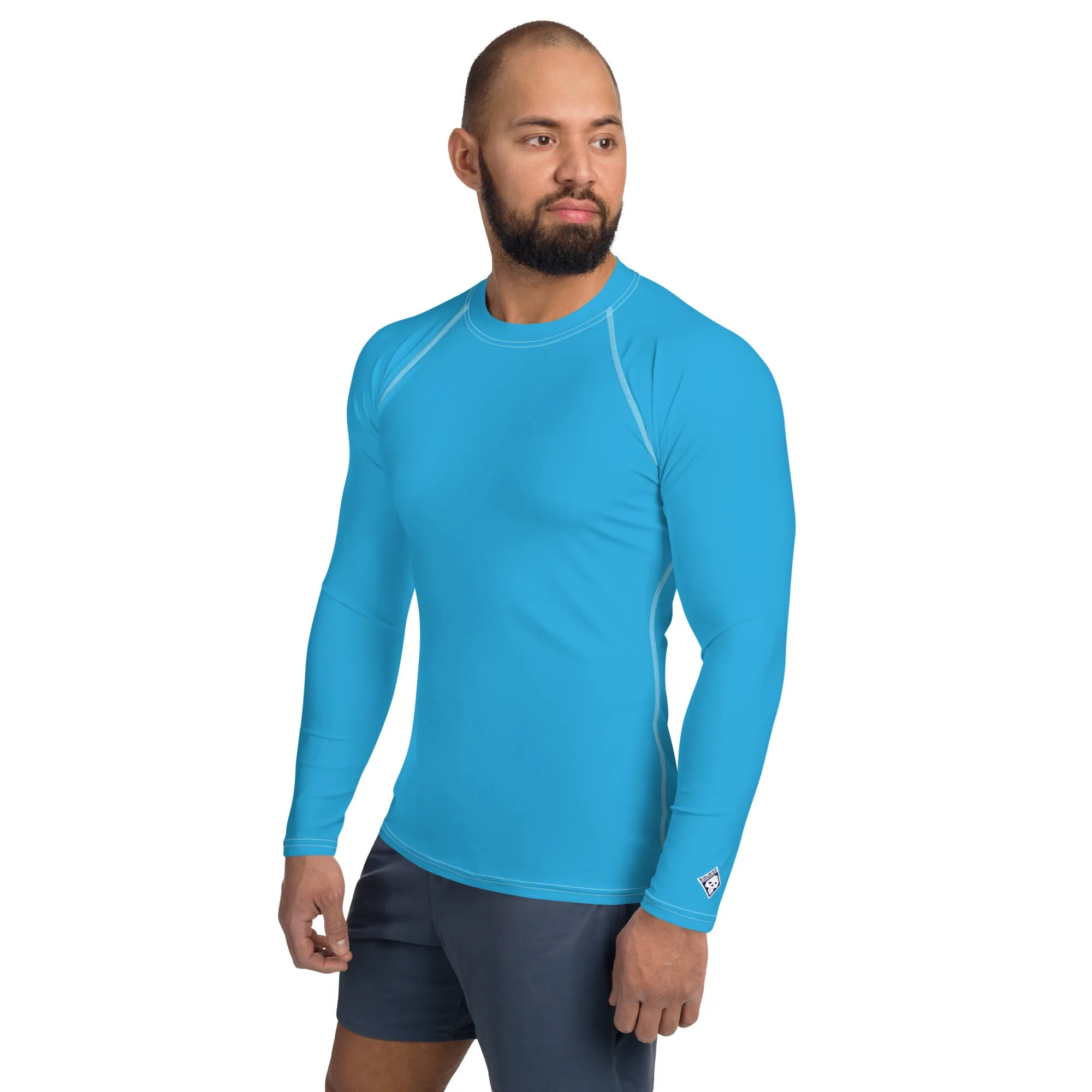 Casual Cool: Solid Color Rash Guard for Men - Cyan