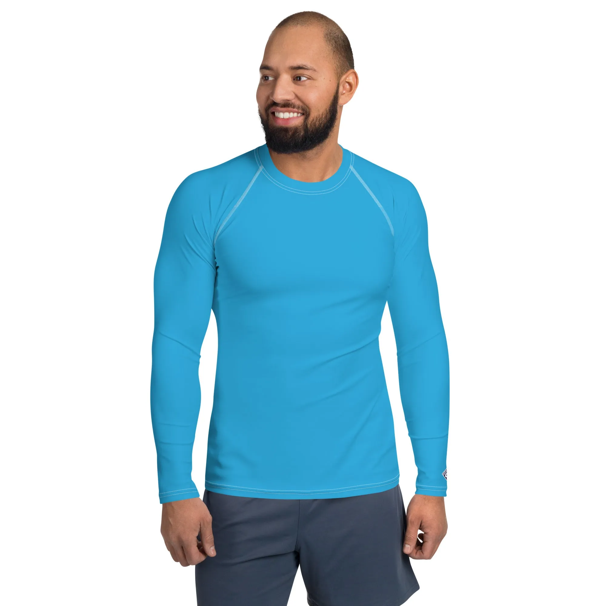 Casual Cool: Solid Color Rash Guard for Men - Cyan