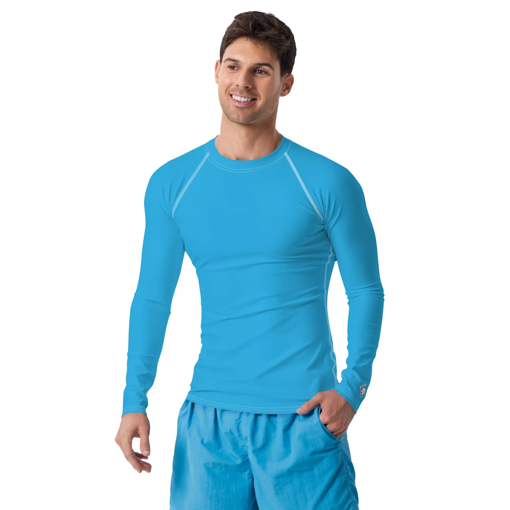 Casual Cool: Solid Color Rash Guard for Men - Cyan