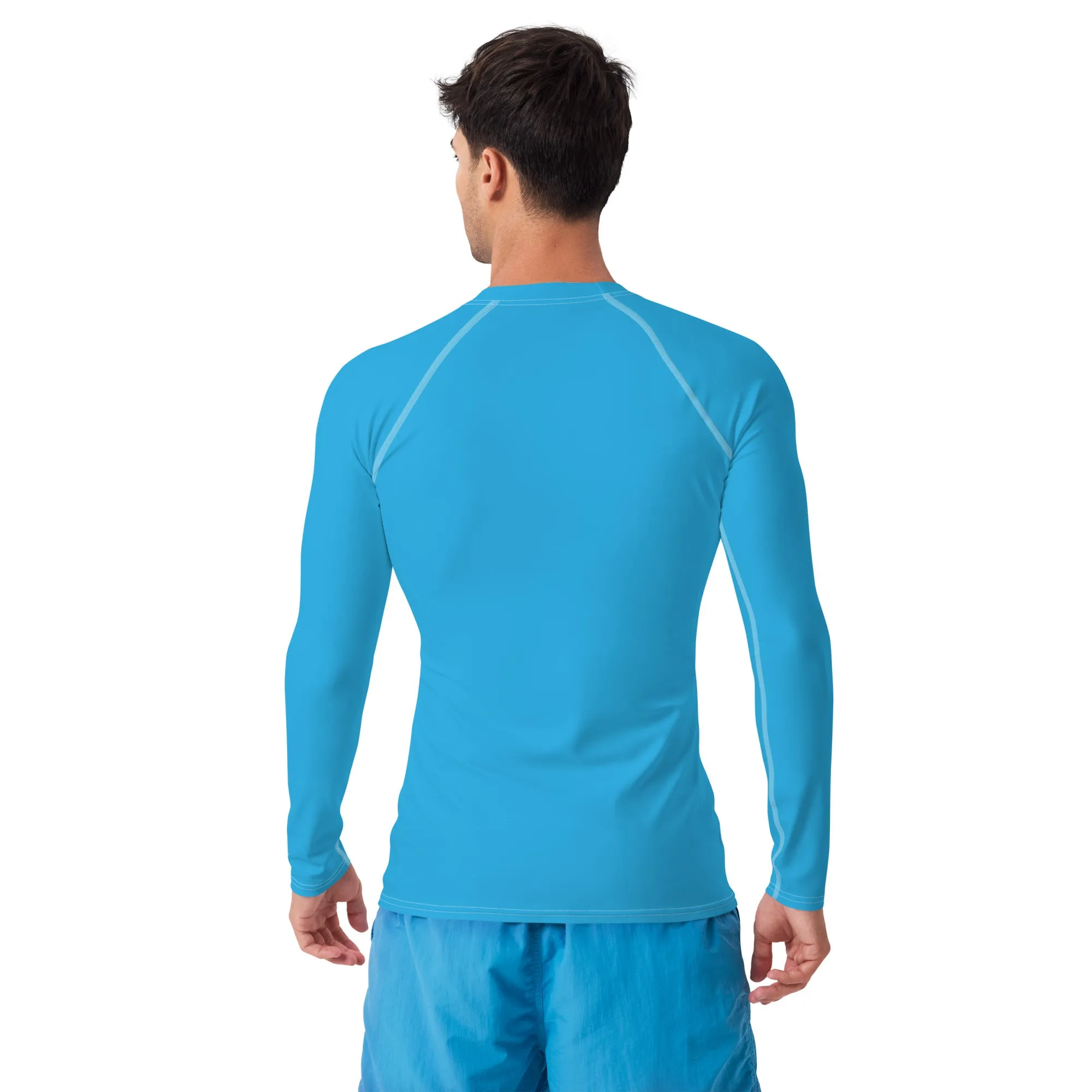 Casual Cool: Solid Color Rash Guard for Men - Cyan