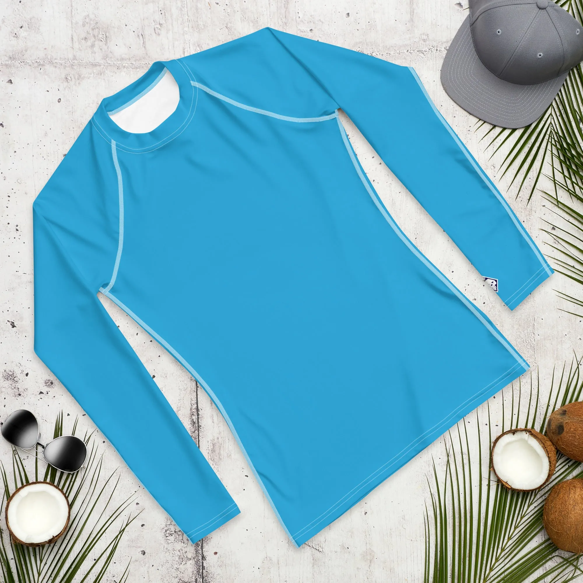 Casual Cool: Solid Color Rash Guard for Men - Cyan