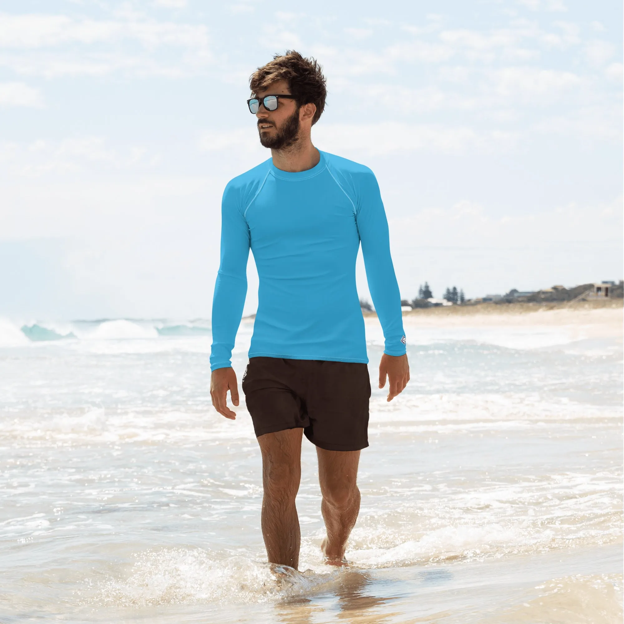 Casual Cool: Solid Color Rash Guard for Men - Cyan