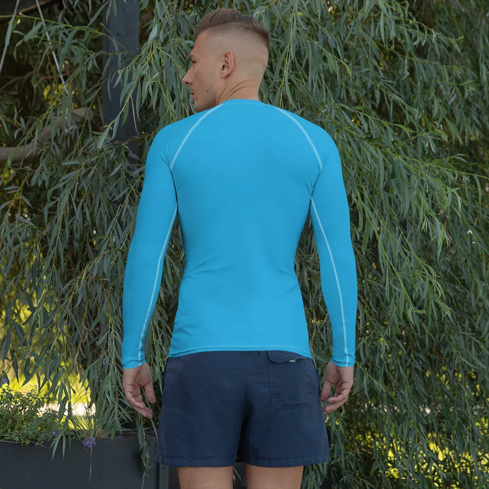 Casual Cool: Solid Color Rash Guard for Men - Cyan