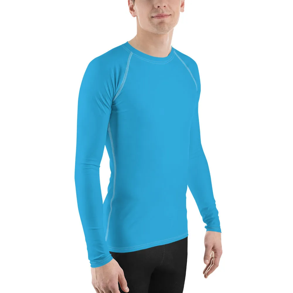 Casual Cool: Solid Color Rash Guard for Men - Cyan