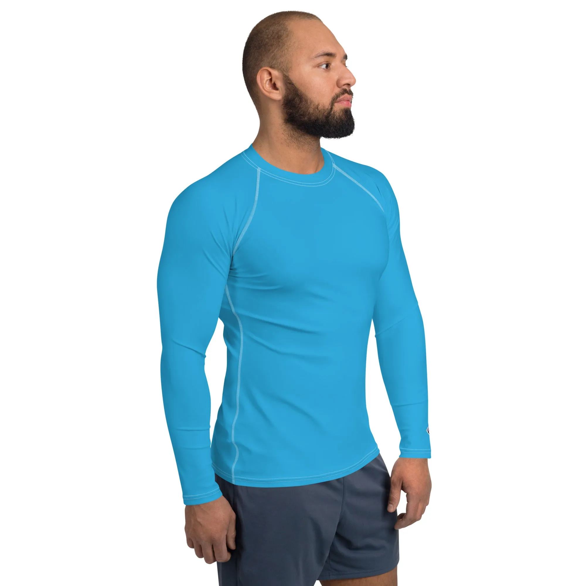 Casual Cool: Solid Color Rash Guard for Men - Cyan