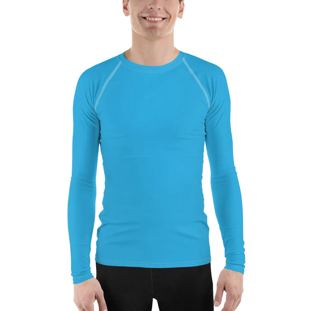 Casual Cool: Solid Color Rash Guard for Men - Cyan