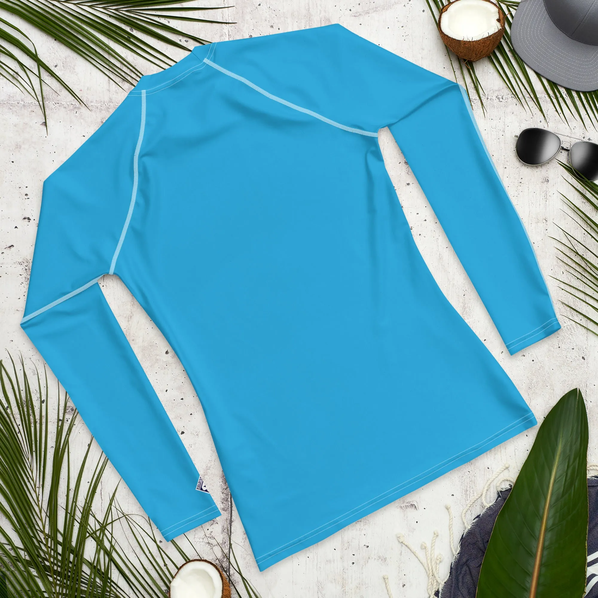 Casual Cool: Solid Color Rash Guard for Men - Cyan