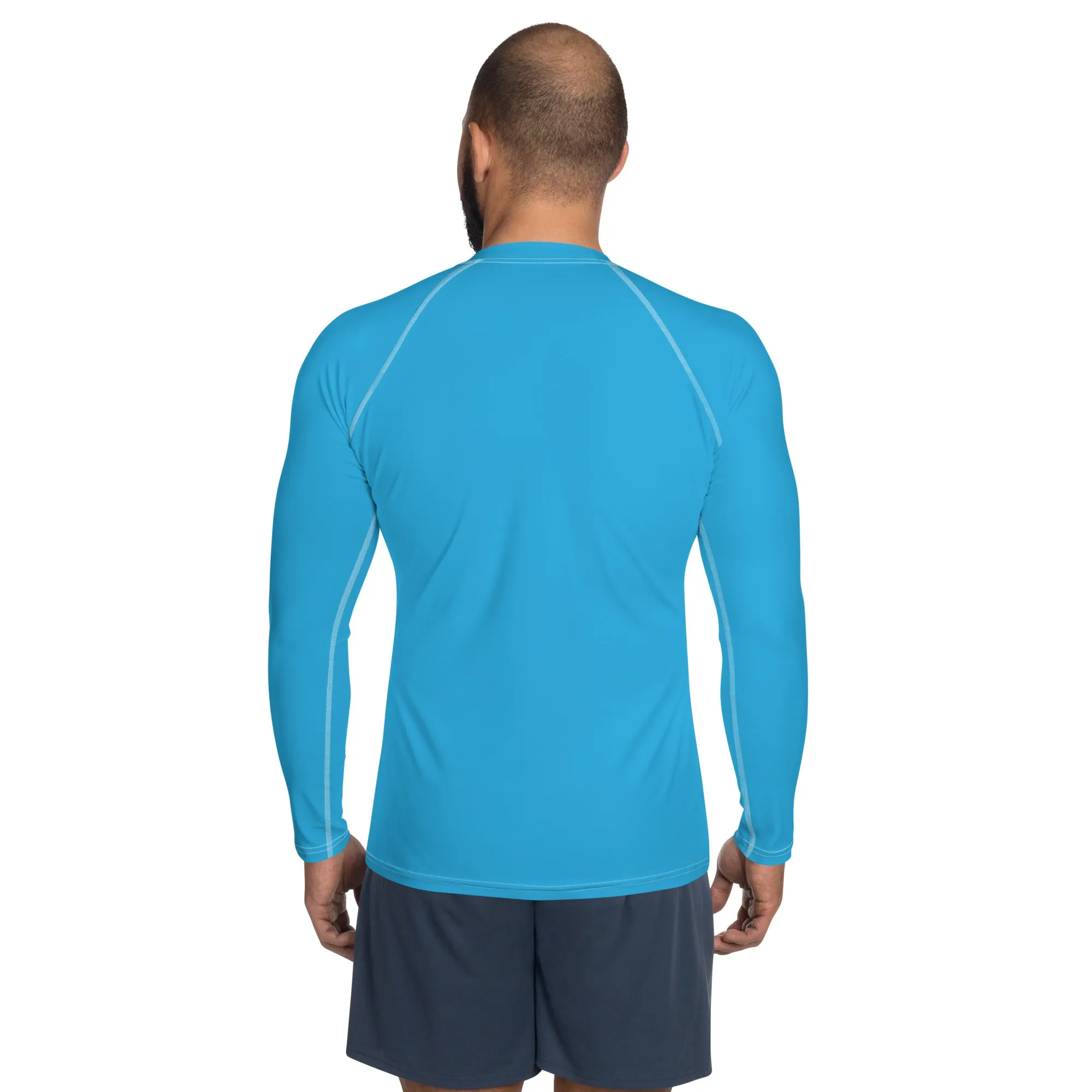 Casual Cool: Solid Color Rash Guard for Men - Cyan