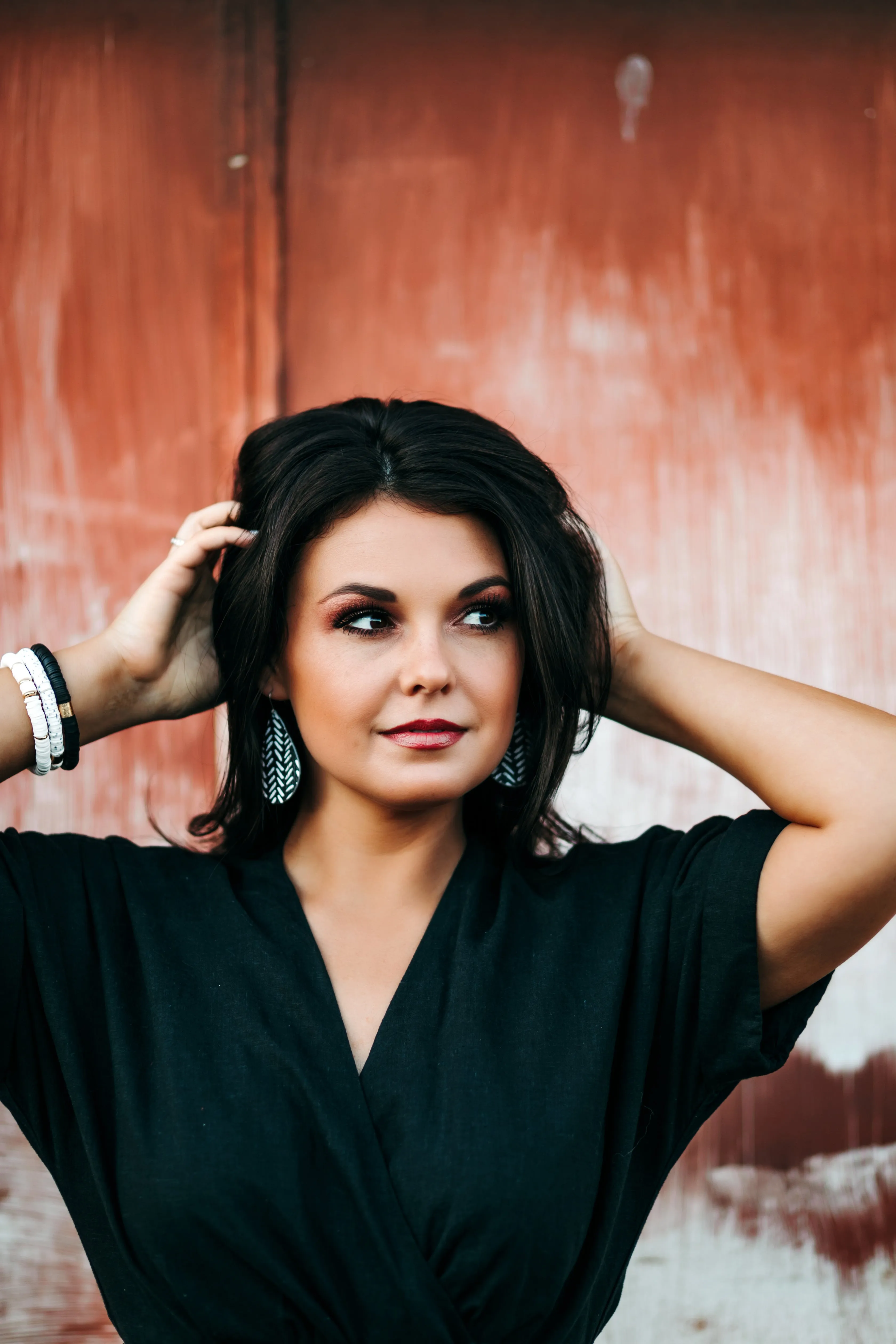 Cork Leather Arch Earring Black&White Tribal 