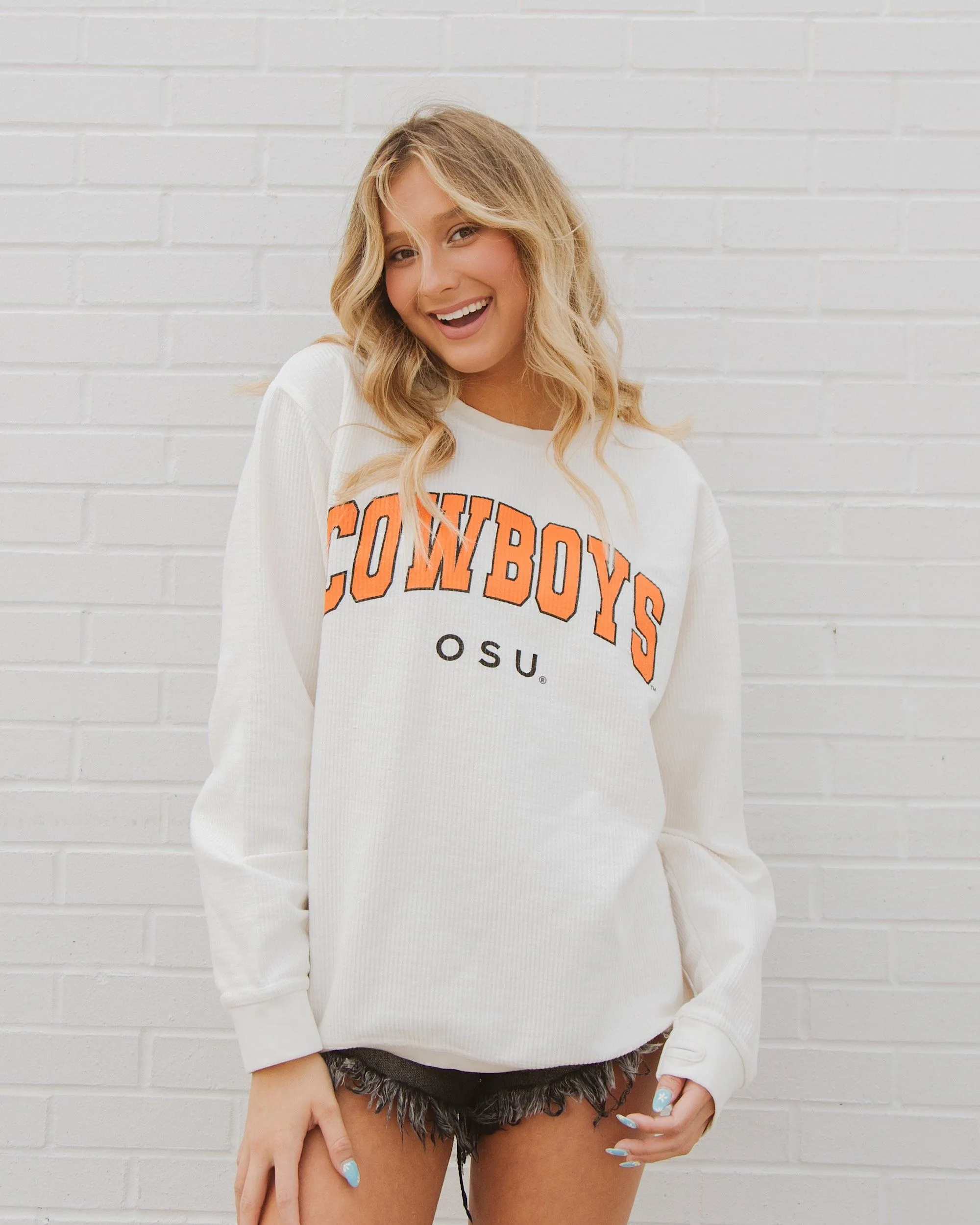 Cowboys Filled Gault Ivory Corded Crew Sweatshirt