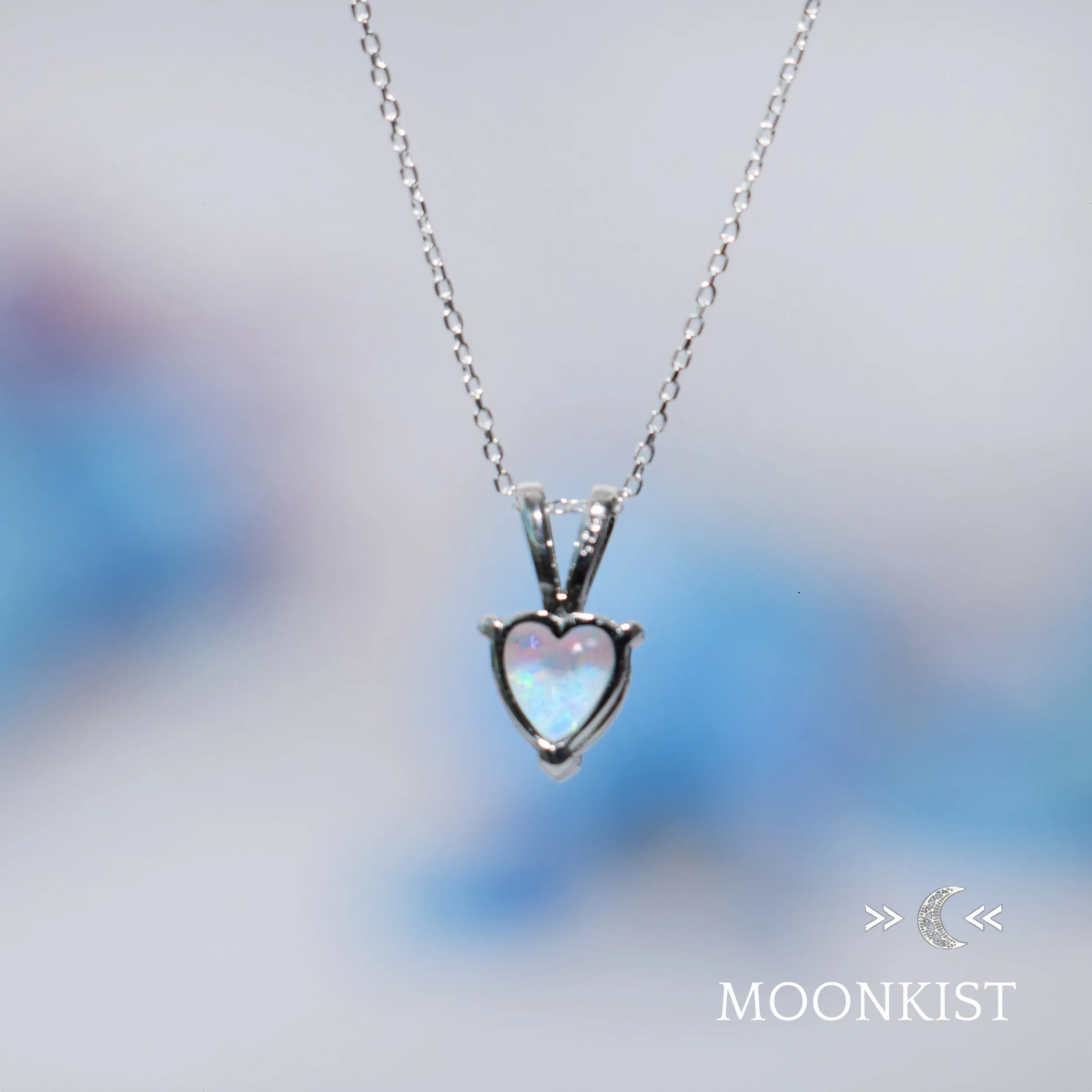 Dainty White Fire Opal Heart Necklace | Moonkist Designs