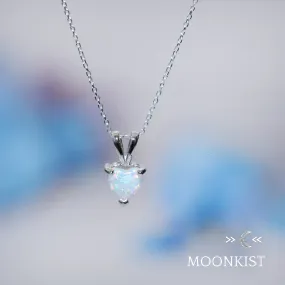 Dainty White Fire Opal Heart Necklace | Moonkist Designs