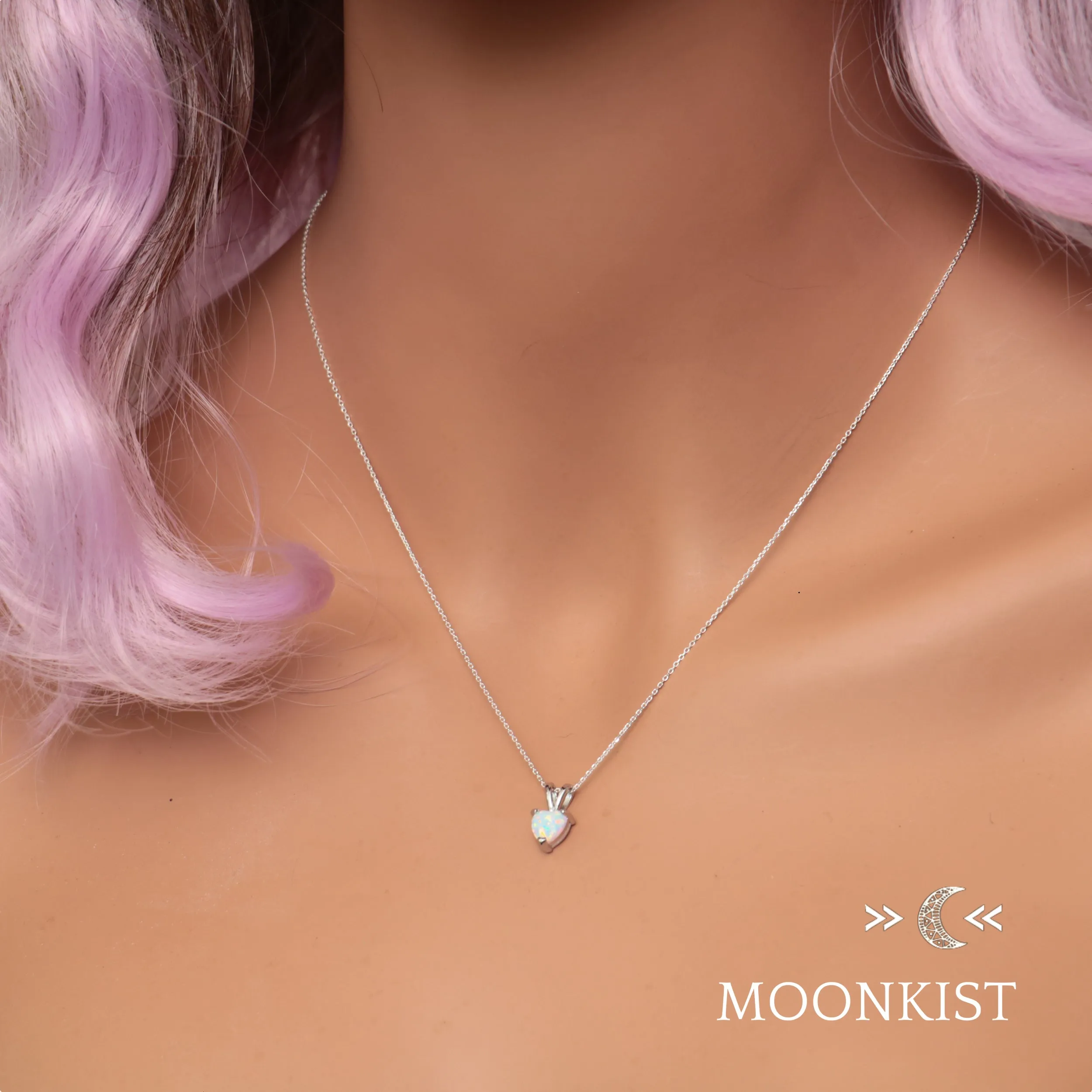 Dainty White Fire Opal Heart Necklace | Moonkist Designs